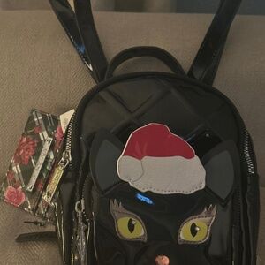 NWT Betsey Johnson Blk Patent Leather Mini Backpack Santa Cat